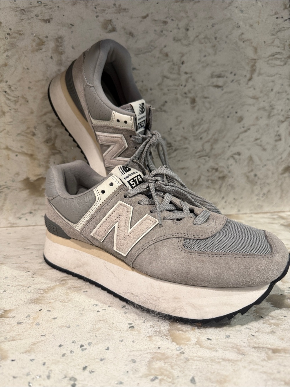 New Balance Women’s 574 Platform Sneaker — Gray and Cream